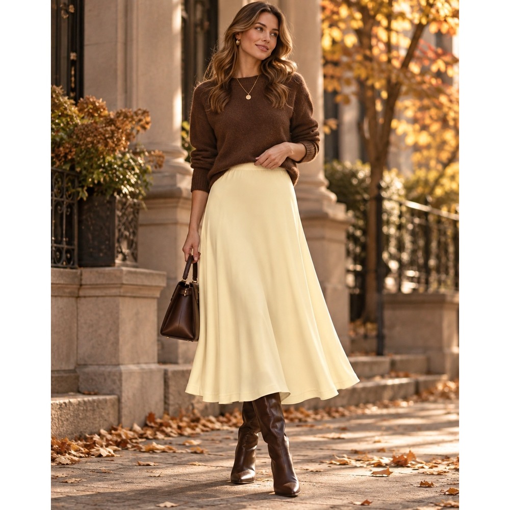 NWT OGL Cream Viscose Lined Midi Skirt (MSRP: $79) Small